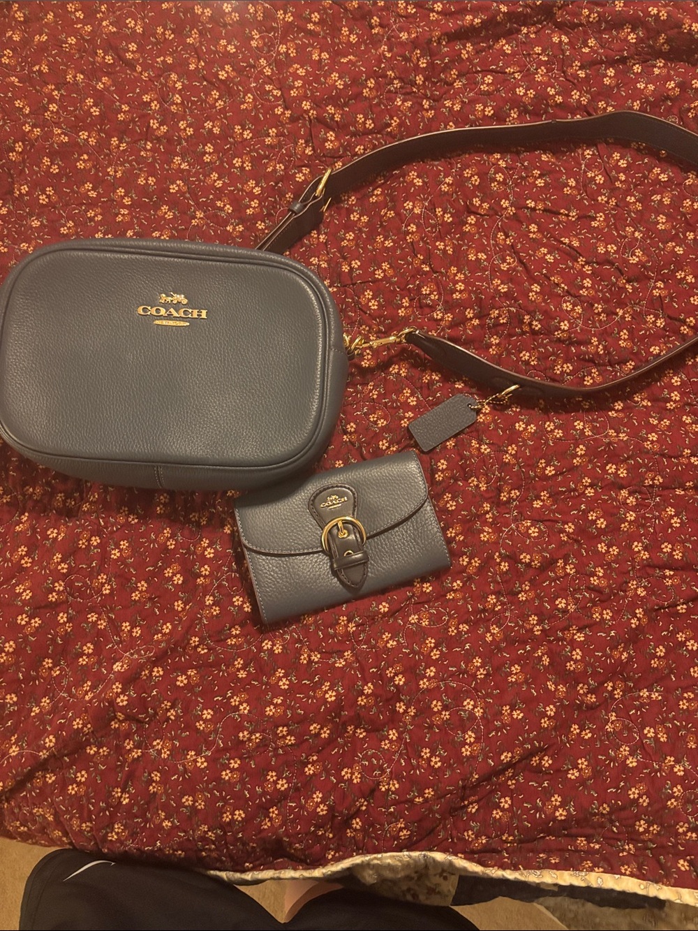 COACH Pebbled Leather Crossbody and Wallet in Slate Blue